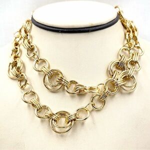 Ann Taylor Gold Tone Circle Link Necklace Belt 32”